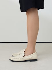 Bone Forever Comfort® Leather Ruched Saddle Loafers - Image 3 of 10