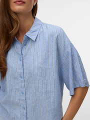VERO MODA Blue Short Sleeve Linen Mix Shirt - Image 4 of 6
