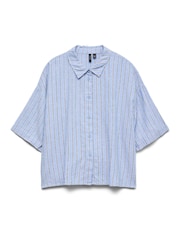 VERO MODA Blue Short Sleeve Linen Mix Shirt - Image 5 of 6