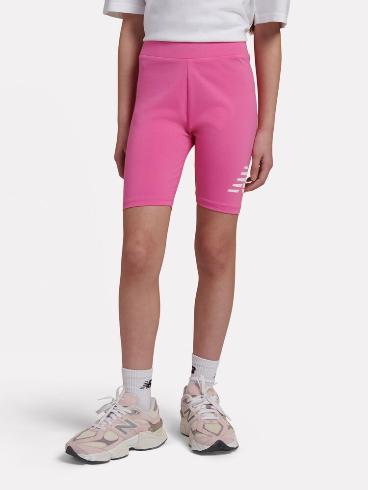 New Balance Pink Stacked Logo Cycle Shorts - Image 1 of 9