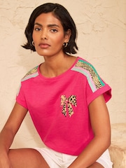 Love & Roses Pink Tipped Short Sleeve Crew Neck T-Shirt - Image 1 of 4