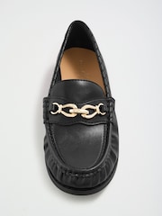 Love & Roses Black Faux Leather Ruched Chain Slip on Loafers - Image 3 of 6