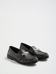 Love & Roses Black Faux Leather Ruched Chain Slip on Loafers - Image 4 of 6