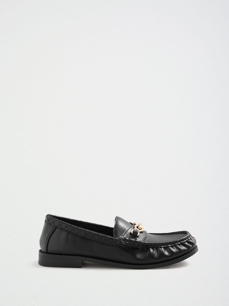 Love & Roses Black Faux Leather Ruched Chain Slip on Loafers - Image 6 of 6 Love & Roses Black Faux Leather Ruched Chain Slip on Loafers - Image 6 of 6