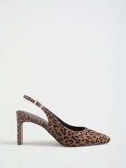 Love & Roses Leopard Print Mid Heel Faux Suede Chisel Toe Slingback Courts - Image 3 of 7