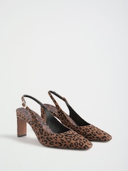 Love & Roses Leopard Print Mid Heel Faux Suede Chisel Toe Slingback Courts - Image 4 of 7
