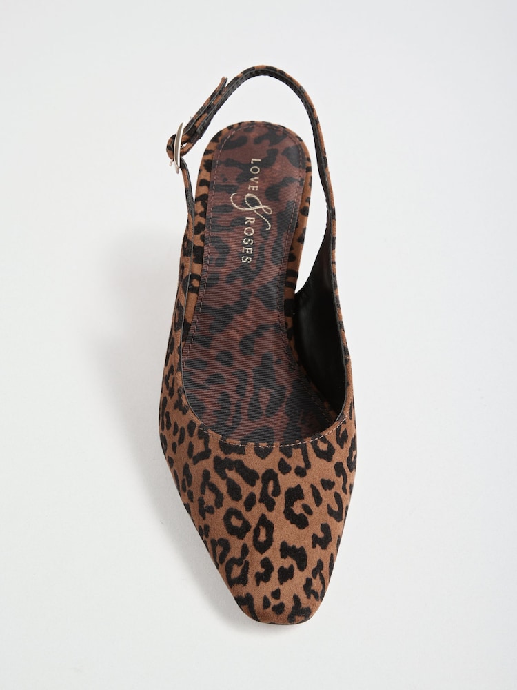 Love & Roses Leopard Print Mid Heel Faux Suede Chisel Toe Slingback Courts - Image 7 of 7