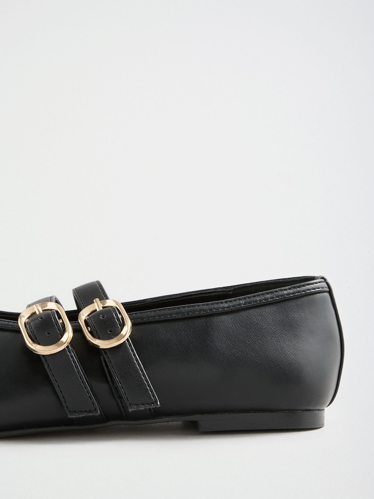 Love & Roses Black Double Buckle Strap Mary Jane Ballerina - Image 6 of 6
