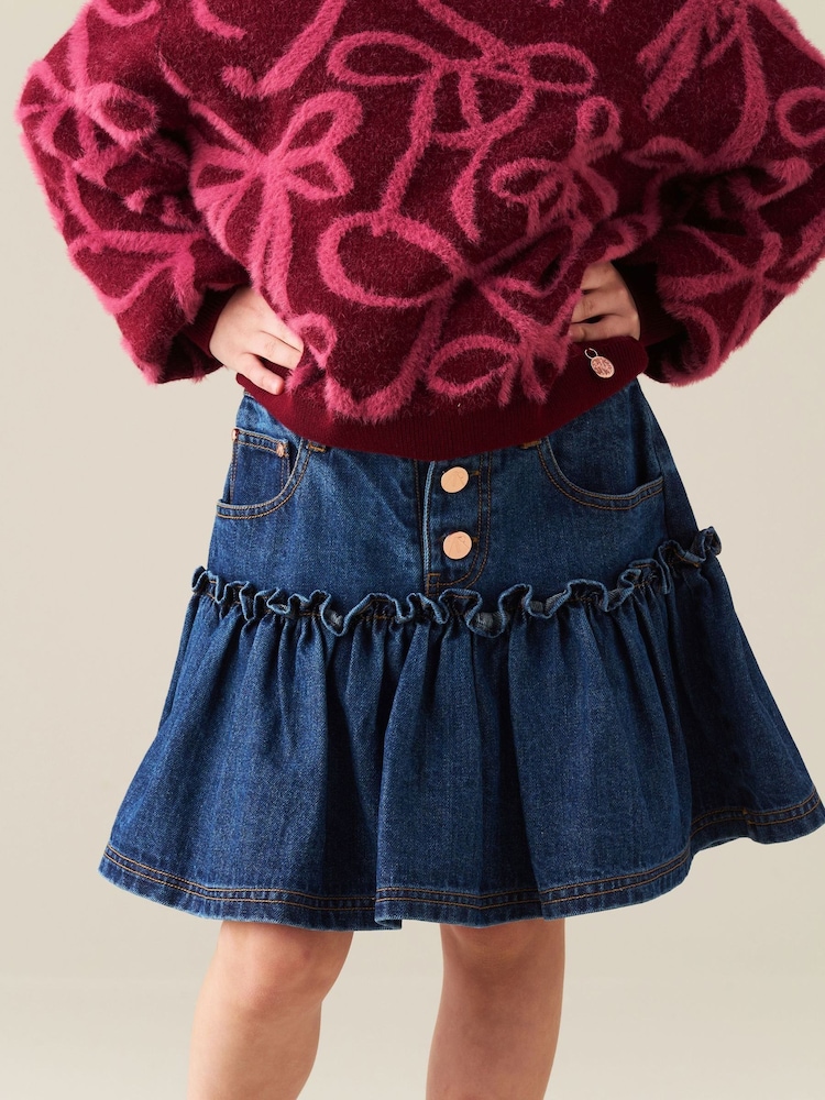 Angel & Rocket Blue Neomie Denim Scalloped Skirt - Image 1 of 5 Angel & Rocket Blue Neomie Denim Scalloped Skirt - Image 1 of 5