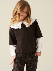 Angel & Rocket Brown Haddie Mock Layered Sweat Top - Image 4 of 6