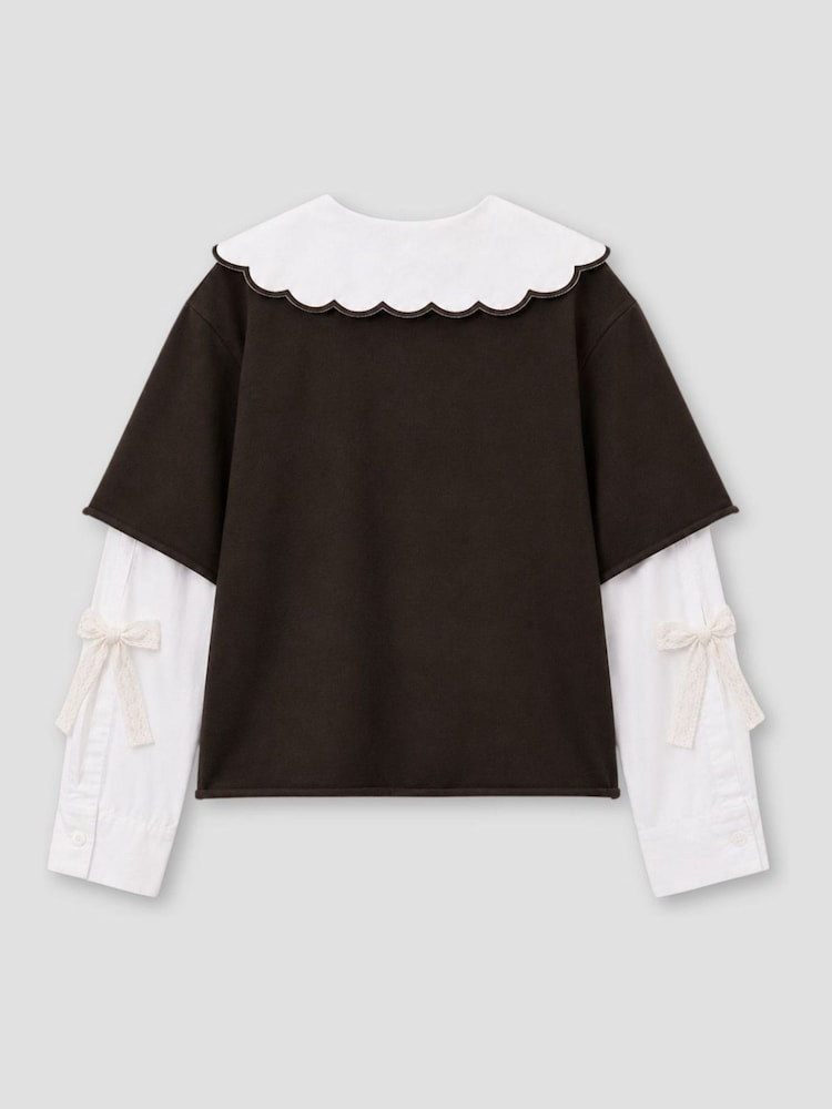 Angel & Rocket Brown Haddie Mock Layered Sweat Top - Image 6 of 6 Angel & Rocket Brown Haddie Mock Layered Sweat Top - Image 6 of 6