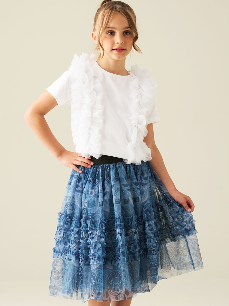 Angel & Rocket Blue Isabelle Mesh Print Skirt - Image 1 of 4 Angel & Rocket Blue Isabelle Mesh Print Skirt - Image 1 of 4