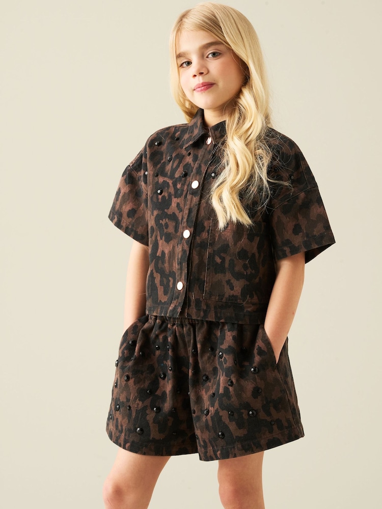 Angel & Rocket Brown Zeta Leopard Shorts - Image 2 of 4 Angel & Rocket Brown Zeta Leopard Shorts - Image 2 of 4