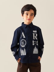 Angel & Rocket Blue Neo Oversized City Print Shirt - Image 1 of 6