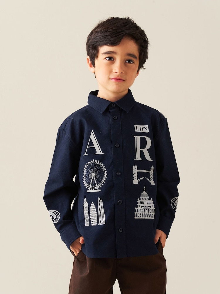 Angel & Rocket Blue Neo Oversized City Print Shirt - Image 1 of 6 Angel & Rocket Blue Neo Oversized City Print Shirt - Image 1 of 6