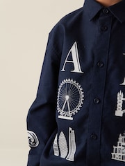 Angel & Rocket Blue Neo Oversized City Print Shirt - Image 4 of 6