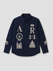 Angel & Rocket Blue Neo Oversized City Print Shirt - Image 5 of 6
