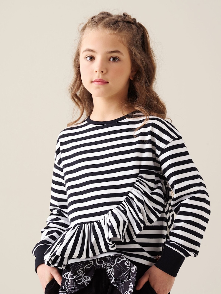 Angel & Rocket Black Marley Peplum Stripe T-Shirt - Image 1 of 8 Angel & Rocket Black Marley Peplum Stripe T-Shirt - Image 1 of 8