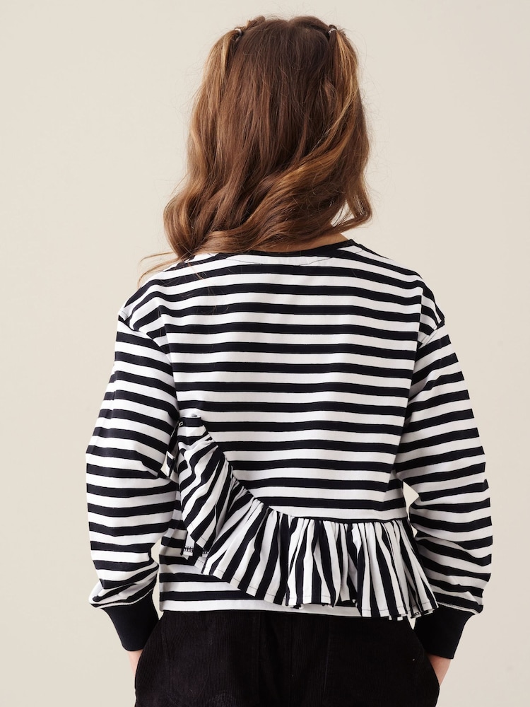 Angel & Rocket Black Marley Peplum Stripe T-Shirt - Image 2 of 8 Angel & Rocket Black Marley Peplum Stripe T-Shirt - Image 2 of 8