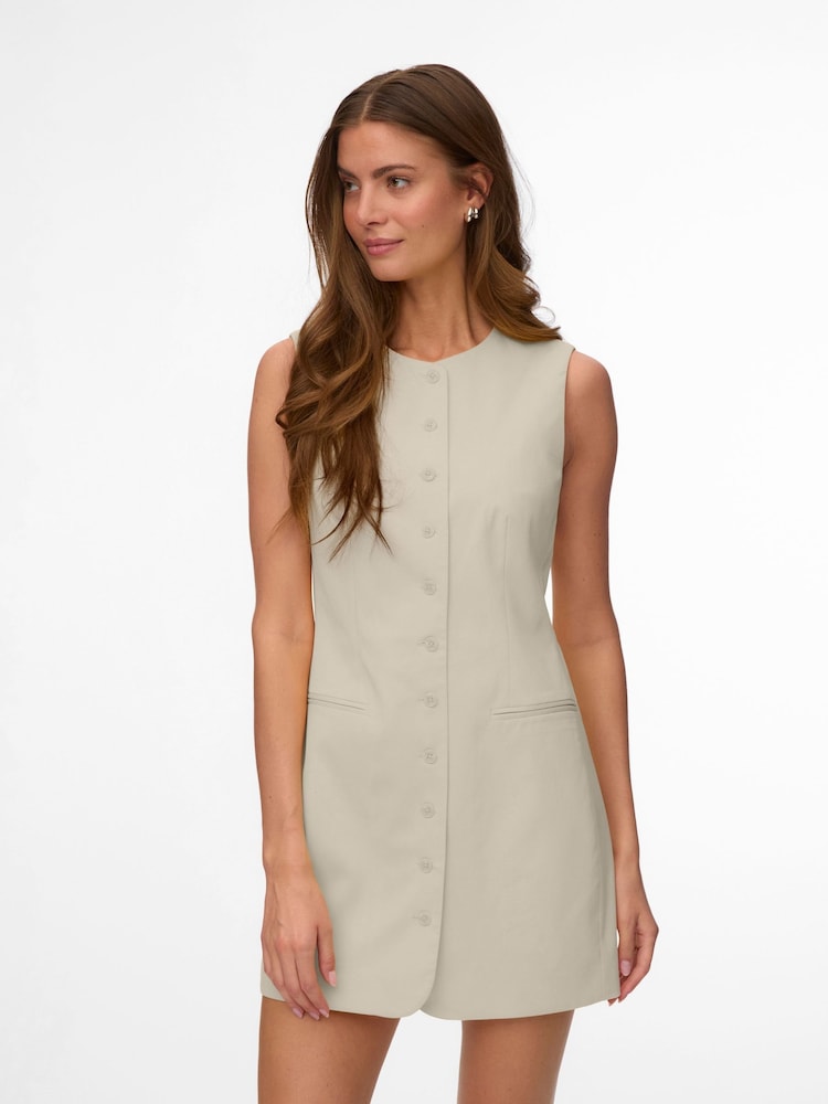 VERO MODA Cream Sleeveless Tailored Mini Dress - Image 2 of 5 VERO MODA Cream Sleeveless Tailored Mini Dress - Image 2 of 5