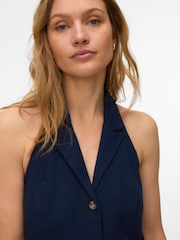 VERO MODA Blue Linen Mix Short Halter Neck Dress - Image 2 of 4