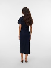 VERO MODA Blue Short Sleeve V-Neck Ankle Length Denim Dress - Image 2 of 6
