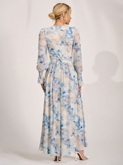 Jolie Moi Cream Long Sleeve V-Neck Mesh Maxi Dress - Image 2 of 6