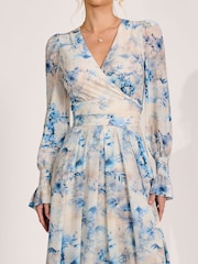 Jolie Moi Cream Long Sleeve V-Neck Mesh Maxi Dress - Image 3 of 6