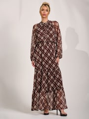 Jolie Moi Brown Long Sleeve Tie Neck Maxi Dress - Image 6 of 6