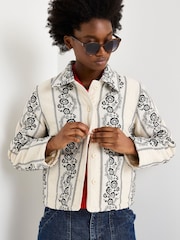 Oliver Bonas Cream Floral Quilted Jacket - Image 1 of 7