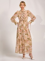 Jolie Moi Natural Long Sleeve Ruffle Chiffon Shirt Maxi Dress - Image 4 of 6