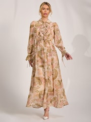 Jolie Moi Natural Long Sleeve Ruffle Chiffon Shirt Maxi Dress - Image 5 of 6