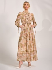 Jolie Moi Natural Long Sleeve Ruffle Chiffon Shirt Maxi Dress - Image 6 of 6