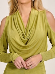 أخضر - Jolie Moi Cowl Neckline Cold Shoulder Jersey Top - Image 3 of 6