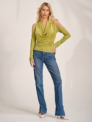 أخضر - Jolie Moi Cowl Neckline Cold Shoulder Jersey Top - Image 5 of 6