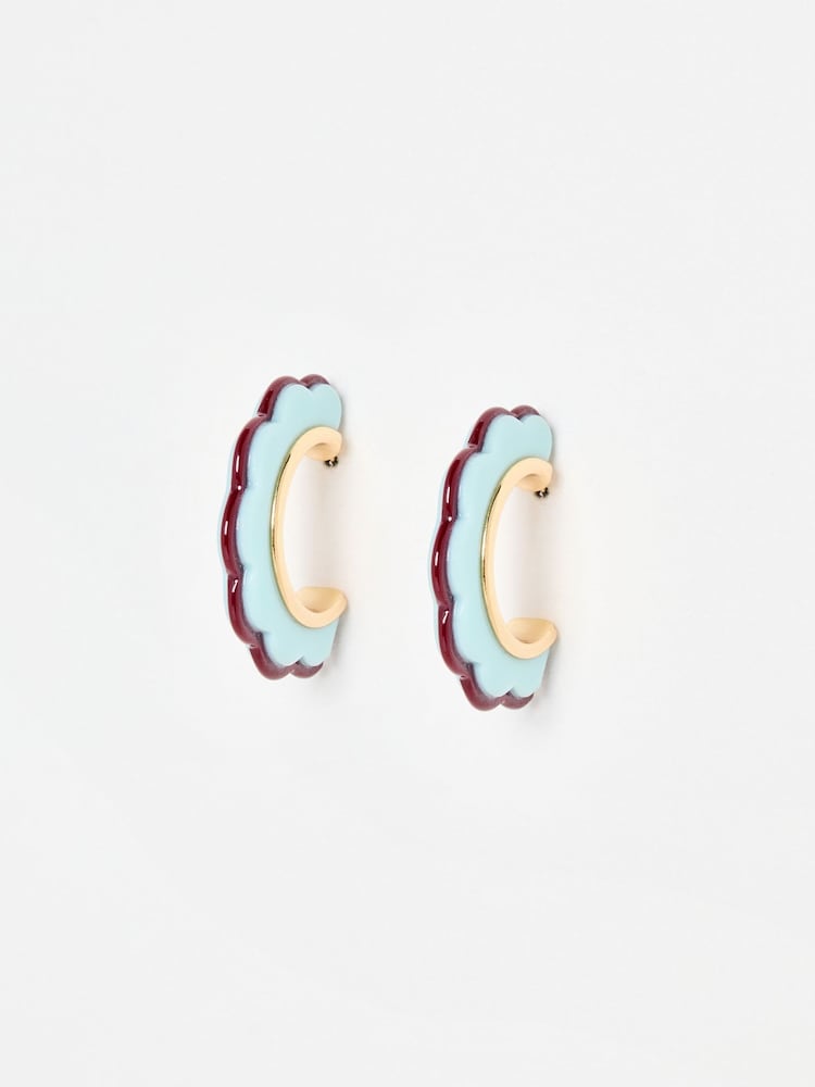 Oliver Bonas Blue Belle Scalloped Hoop Earrings - Image 1 of 5