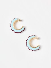 Oliver Bonas Blue Belle Scalloped Hoop Earrings - Image 2 of 5