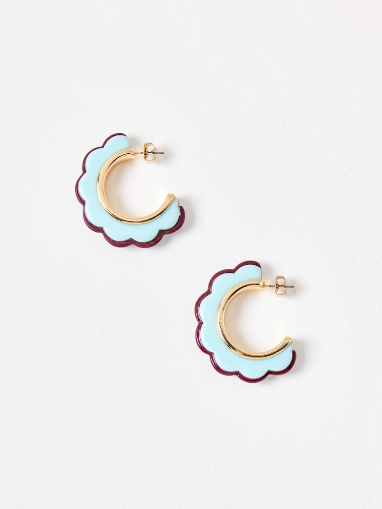 Oliver Bonas Blue Belle Scalloped Hoop Earrings - Image 2 of 5