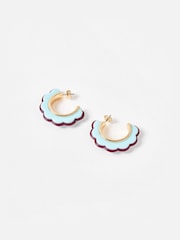 Oliver Bonas Blue Belle Scalloped Hoop Earrings - Image 3 of 5