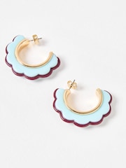 Oliver Bonas Blue Belle Scalloped Hoop Earrings - Image 4 of 5