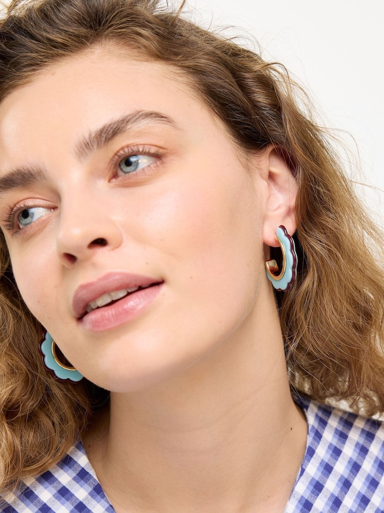 Oliver Bonas Blue Belle Scalloped Hoop Earrings - Image 5 of 5