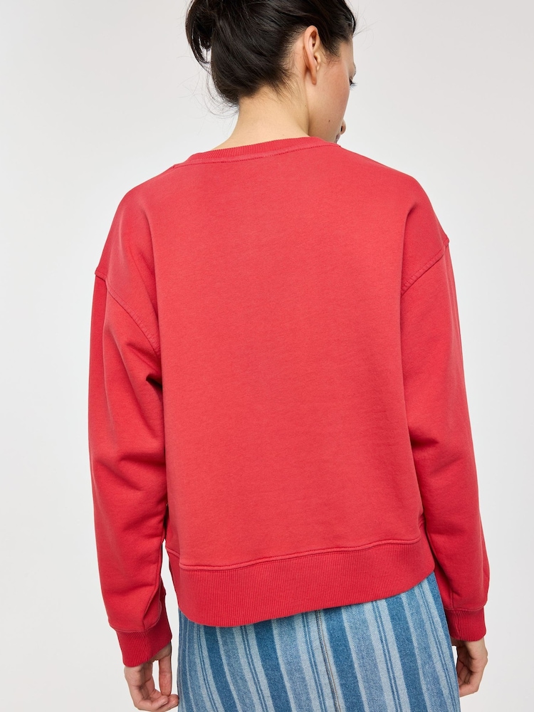 Oliver Bonas Red Washed Seam Detail Sweatshirt - Image 2 of 7 Oliver Bonas Red Washed Seam Detail Sweatshirt - Image 2 of 7