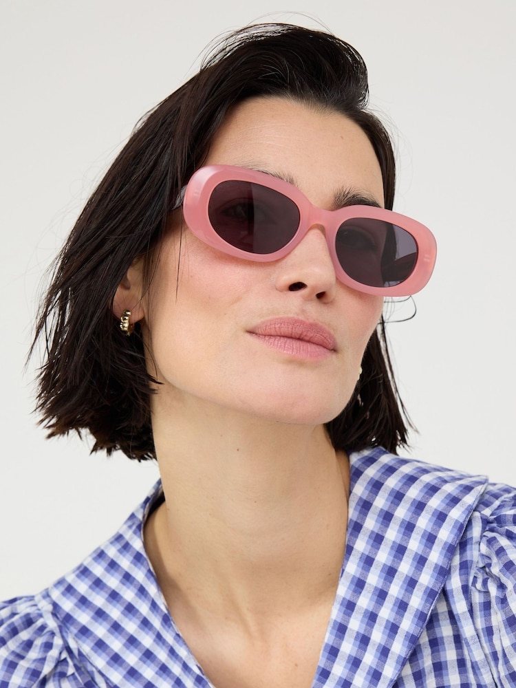 Oliver Bonas Pink Berry Red Oval Acetate Sunglasses - Image 6 of 6