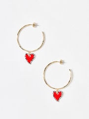 Oliver Bonas Red Vita Enamel Heart Charm Hoop Earrings - Image 2 of 5