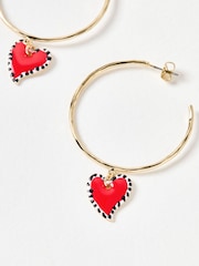 Oliver Bonas Red Vita Enamel Heart Charm Hoop Earrings - Image 4 of 5