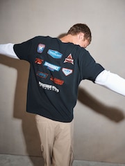 Black/White Graphic Long Sleeve Edit T-Shirt with Mock Layer - Image 1 of 4