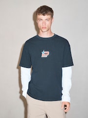 Black/White Graphic Long Sleeve Edit T-Shirt with Mock Layer - Image 2 of 4