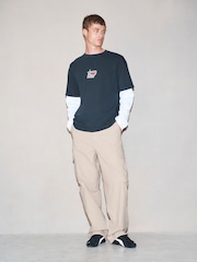 Black/White Graphic Long Sleeve Edit T-Shirt with Mock Layer - Image 3 of 4