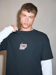 Black/White Graphic Long Sleeve Edit T-Shirt with Mock Layer - Image 4 of 4