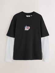 Black/White Graphic Long Sleeve Edit T-Shirt with Mock Layer - Image 5 of 8